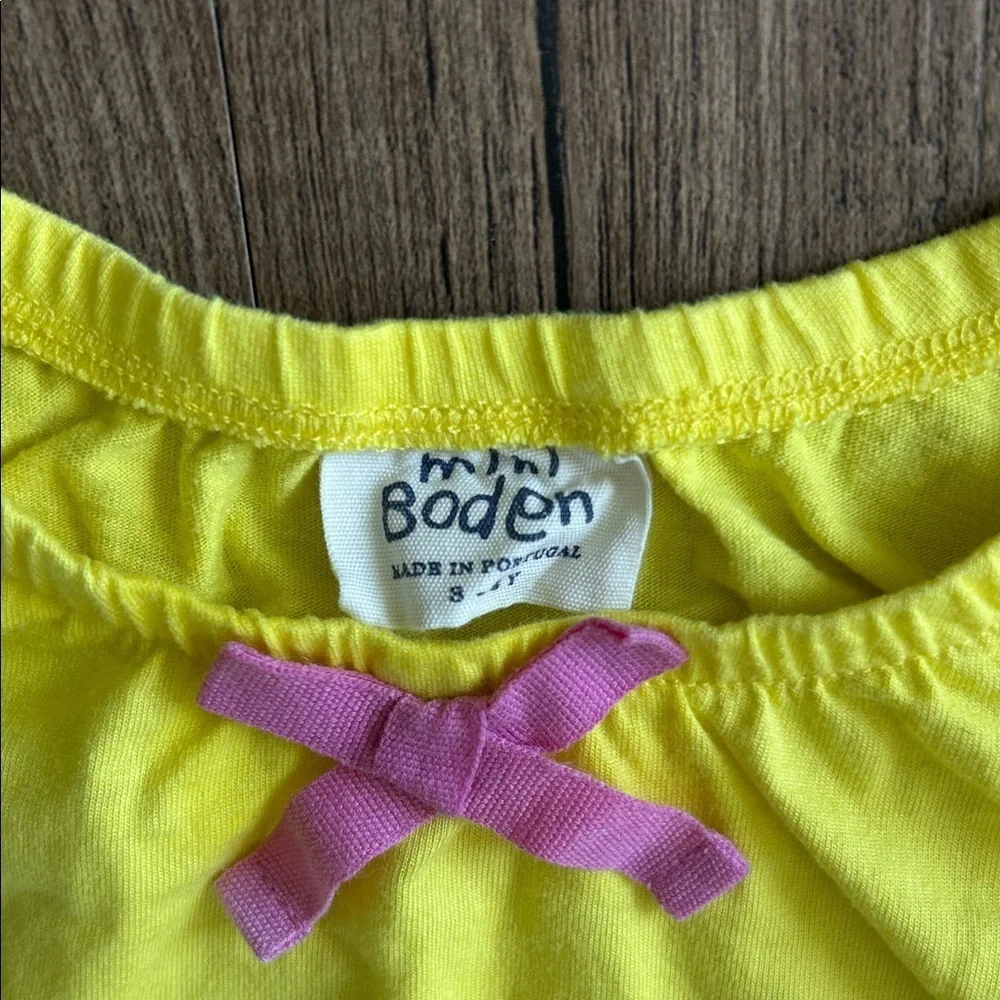 Mini Boden Bright Yellow Top with Pink Bow and Patterned Shorts